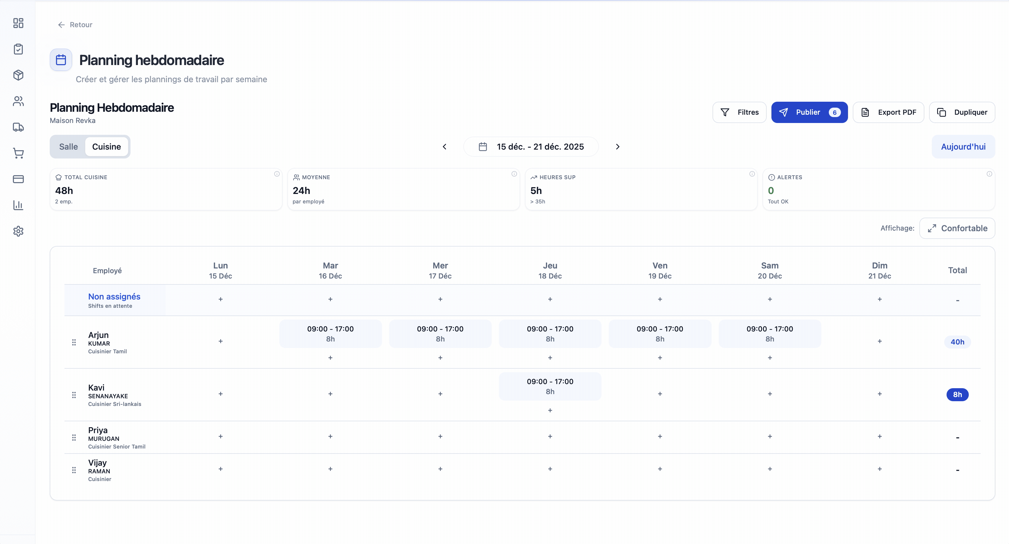 Démonstration Alfred Planning - Création de planning restaurant en drag and drop avec gestion des équipes